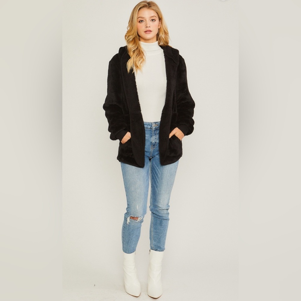 (80065JM-BLK) SHERPA WOMEN’S HOODIE LIGHT WEIGHT SWEATER - Picture 2 of 4